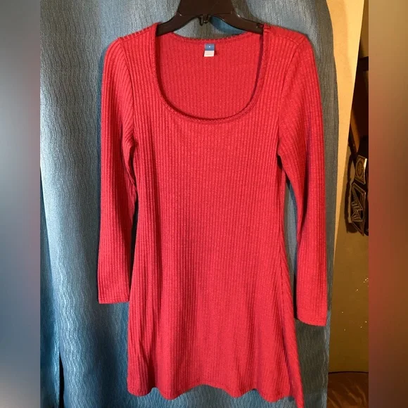 Old Navy | Dresses | Old Navy Red Long Sleeve Fit Flare Dress | Poshmark
